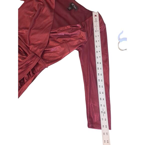 BCX Dress Size Small Red Long Sleeve Faux Wrap Surplice Long Sleeves - Picture 4 of 10